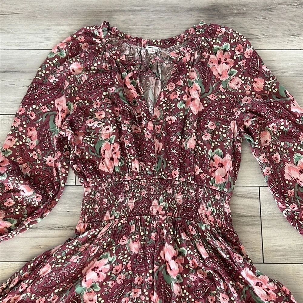 Aerie size small floral gathered waist spring dress long sleeve